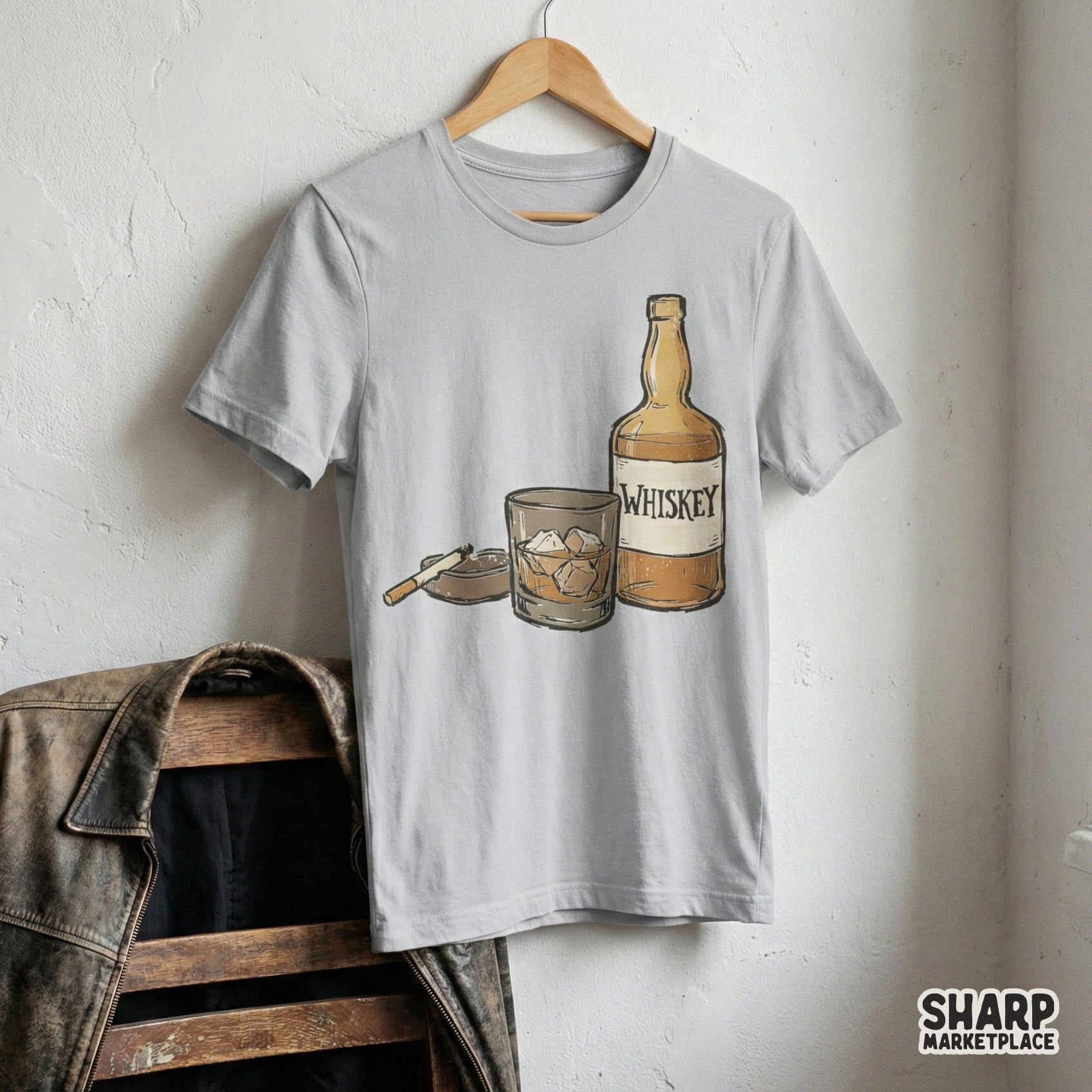 Whiskey Glass PNG, Whiskey Bottle Illustration - 300 DPI Design for T-Shirt