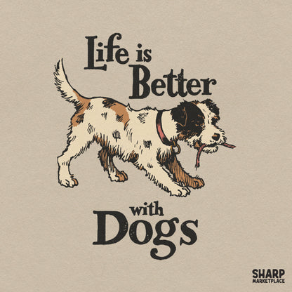 Retro Life Is Better With Dogs PNG sublimation design for dog moms and pet lovers t-shirts