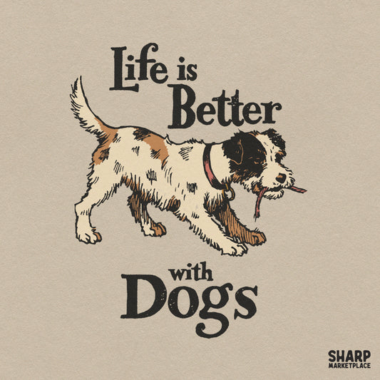 Retro Life Is Better With Dogs PNG sublimation design for dog moms and pet lovers t-shirts