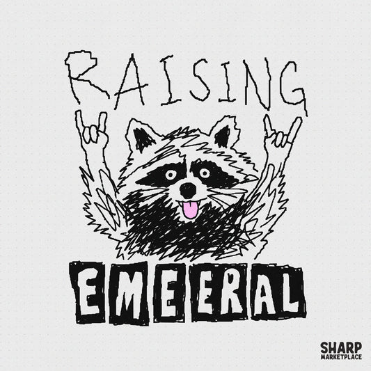 Raising feral punk raccoon with trash grin for funny shirt sublimation and sarcastic animal meme stickers in clumsy style