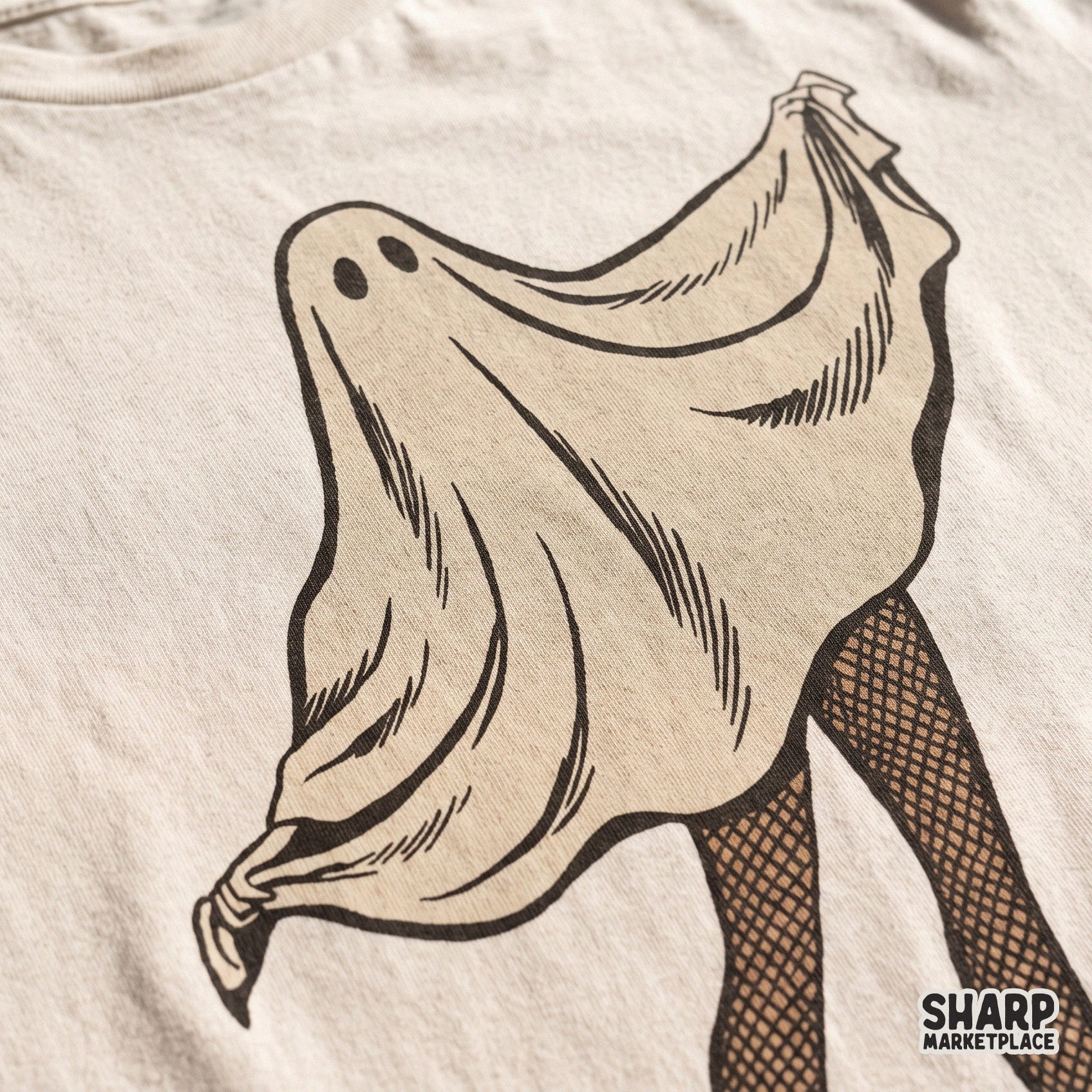 Cheeky sheet ghost in fishnet stockings and spooky heels halloween png design for custom t-shirts and apparel