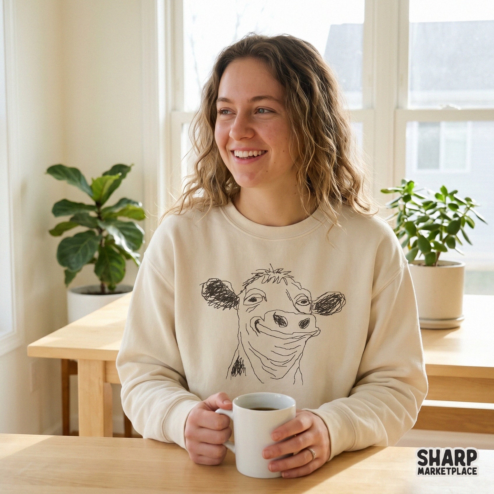 Smiling Hand Drawn Cow Face PNG, Highland Cow Shirt - 300 DPI Design for