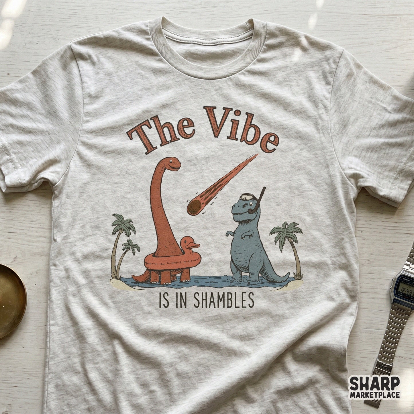 Funny sarcastic dinosaur meme shirt design with a retro t rex and existential dread sublimation png