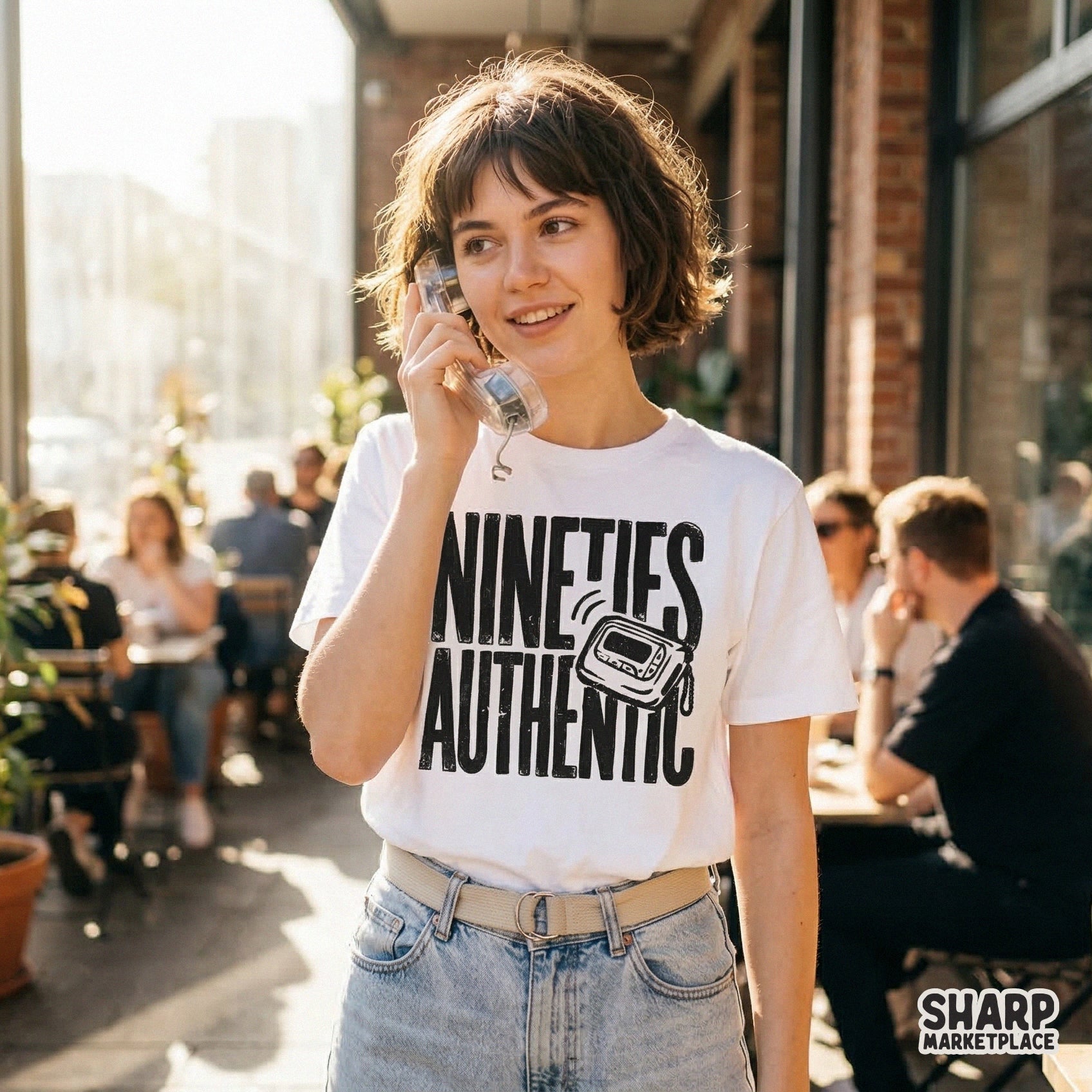 High-resolution digital download with a transparent background, showcasing a 90s-inspired pager graphic and typography for DIY print-on-demand projects.