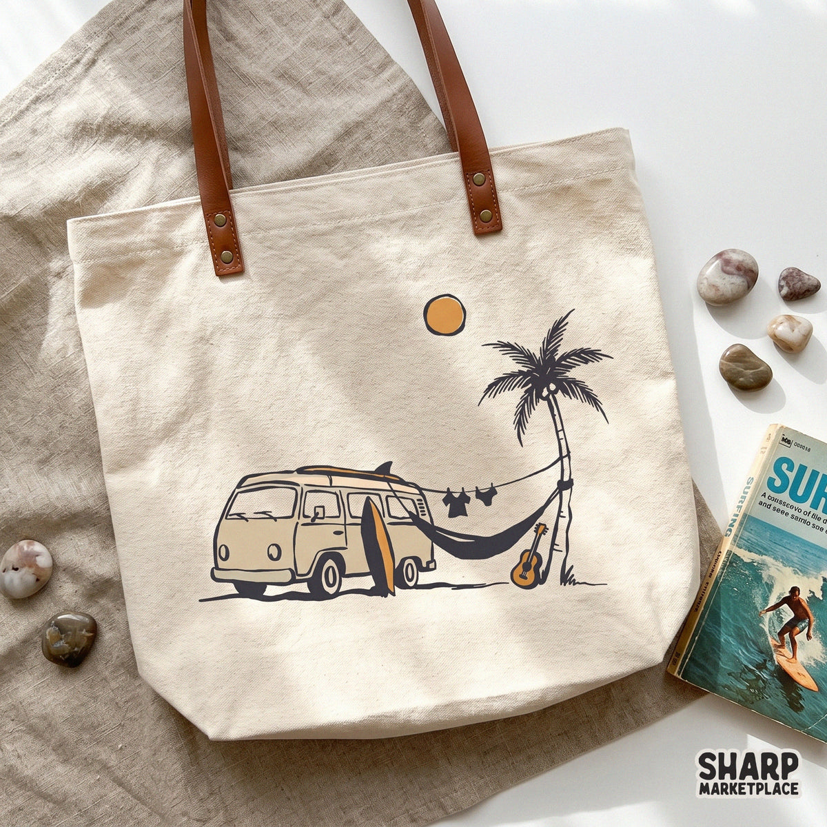 Retro Beach Van Hammock Scene, Summer PNG For Shirt PNG Vacation Fans -