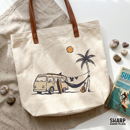 Retro Beach Van Hammock Scene, Summer PNG For Shirt PNG Vacation Fans -