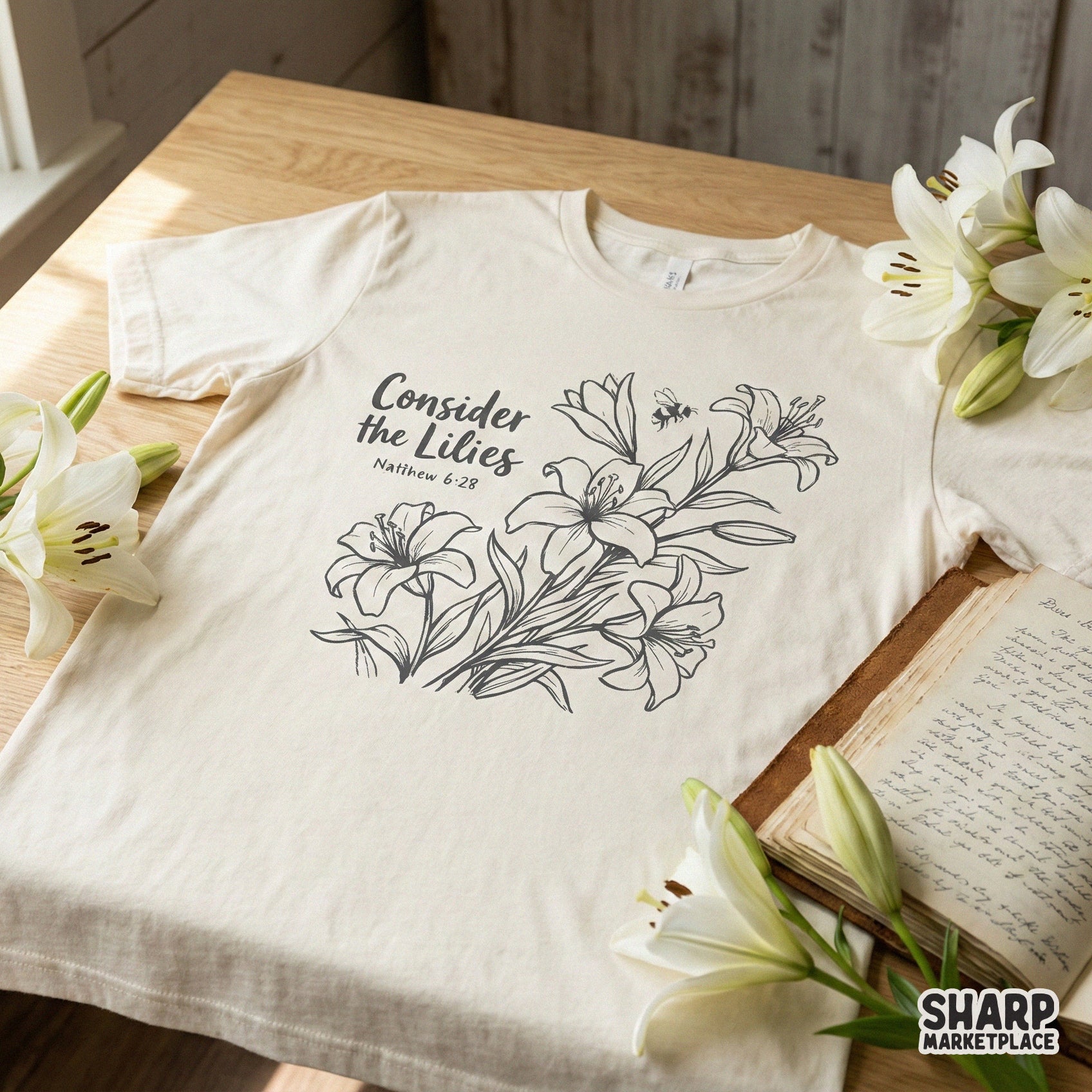 Consider the Lilies PNG, Matthew 6:28 Bible Verse Shirt Design - 300 DPI
