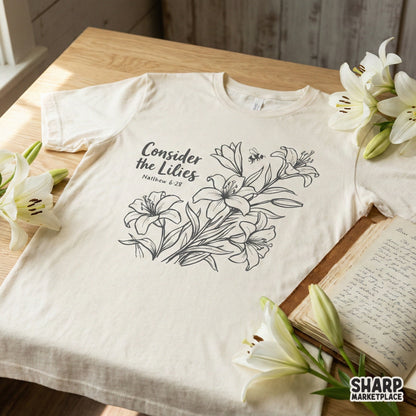 Consider the Lilies PNG, Matthew 6:28 Bible Verse Shirt Design - 300 DPI
