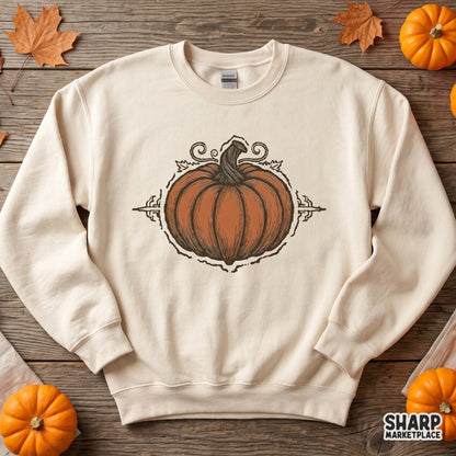 Vintage ornamental pumpkin illustration for fall sublimation and autumn t-shirt designs