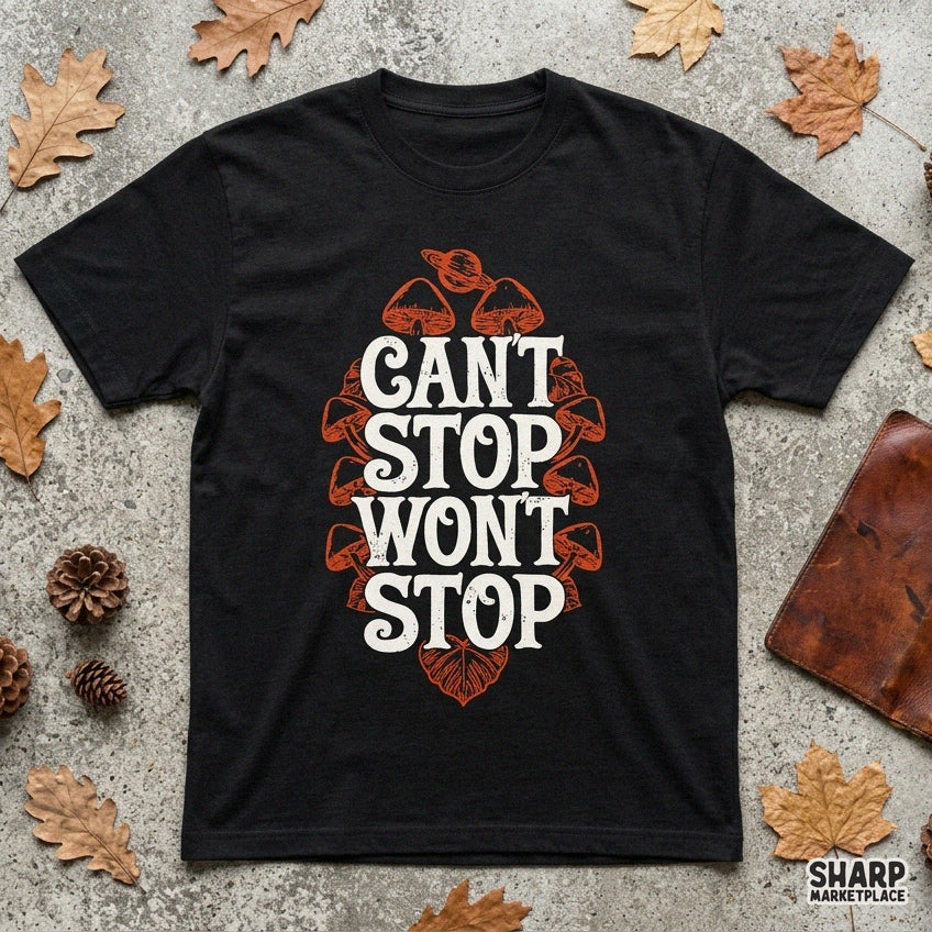 Retro trippy mushroom PNG design for funny fall apparel and psychedelic autumn t-shirts