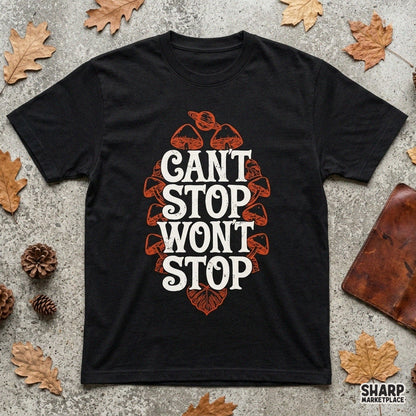 Retro trippy mushroom PNG design for funny fall apparel and psychedelic autumn t-shirts