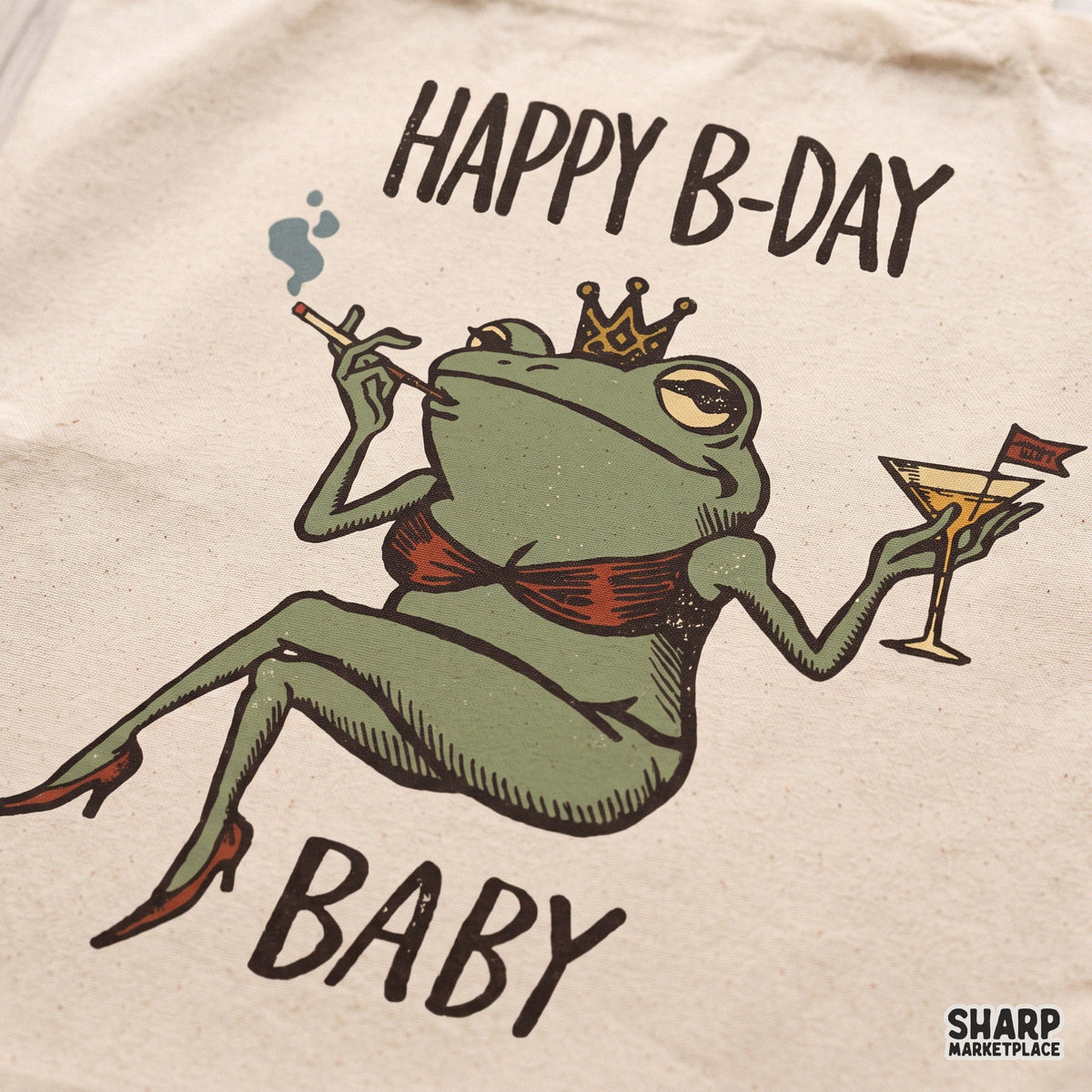 Funny bikini frog retro design transparent PNG for birthday shirts and sarcastic animal meme apparel