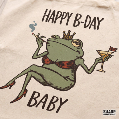 Funny bikini frog retro design transparent PNG for birthday shirts and sarcastic animal meme apparel