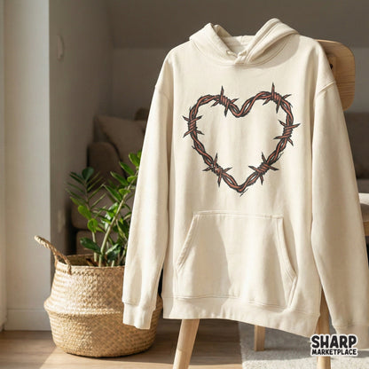 Barbed Wire Heart PNG Graphic, Edgy Valentine Shirt Design - 300 DPI