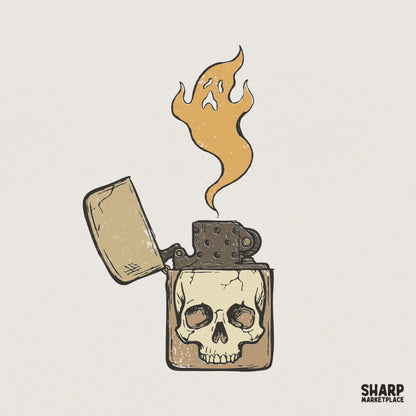 Skull Lighter PNG, Vintage Tattoo Art - 300 DPI Design for T-Shirt