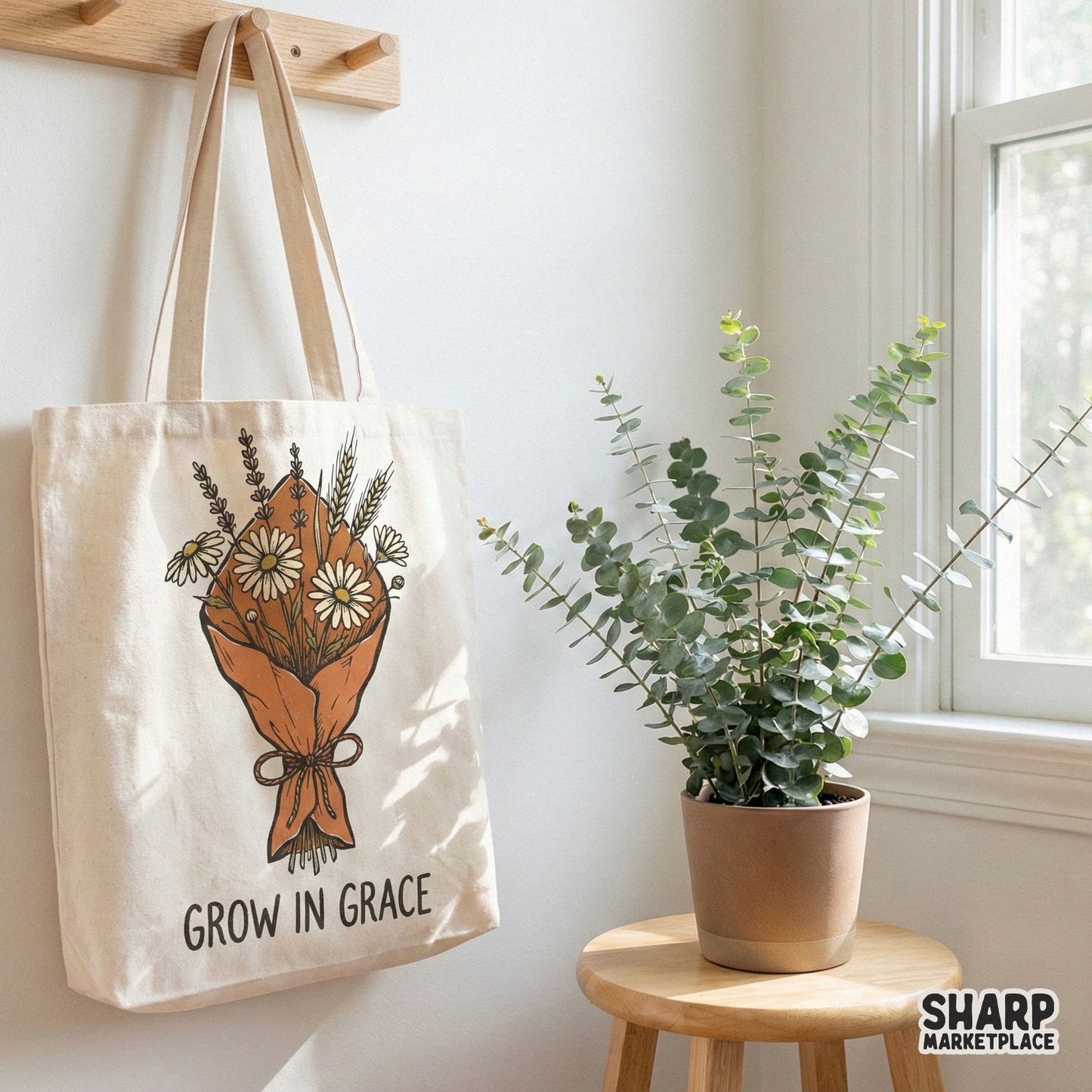 Grow In Grace PNG, Wildflower Bouquet Digital Download - 300 DPI Design