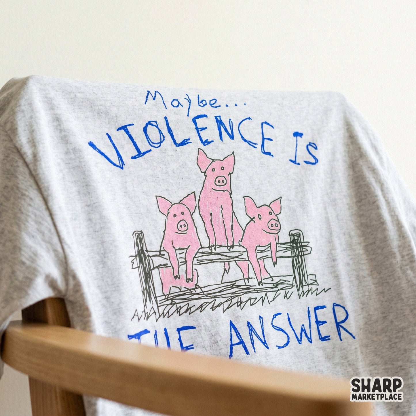 Funny farm-themed digital graphic with three pigs and the ironic quote Maybe Violence Is The Answer, ideal for custom tumblers, stickers, and DIY crafts.