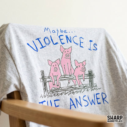 Funny farm-themed digital graphic with three pigs and the ironic quote Maybe Violence Is The Answer, ideal for custom tumblers, stickers, and DIY crafts.