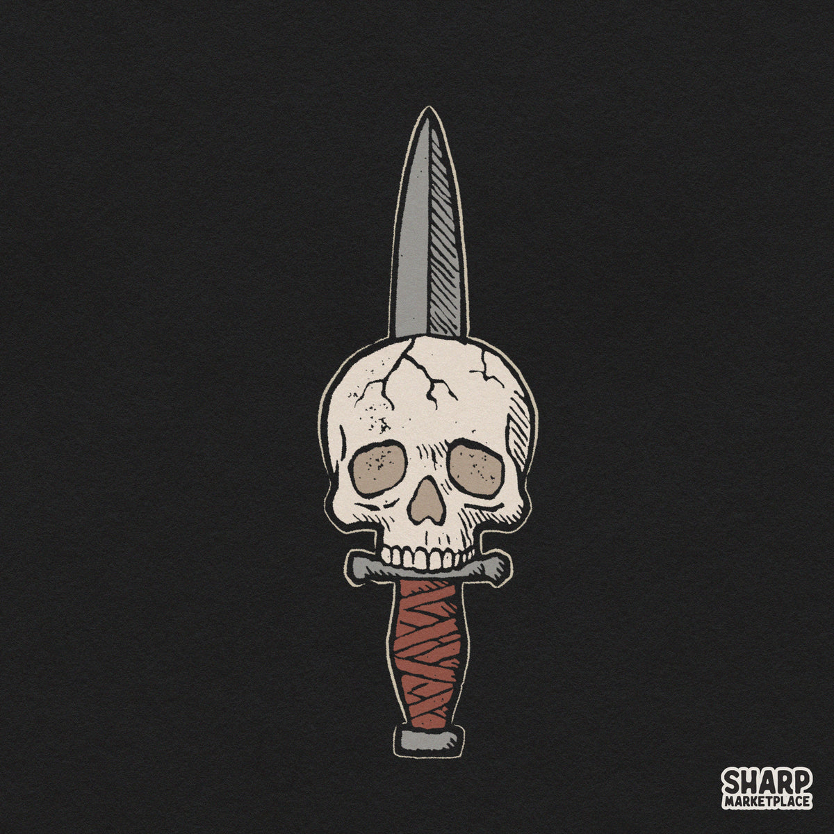 Traditional tattoo dagger piercing a skull retro PNG for Halloween shirt design and spooky sublimation