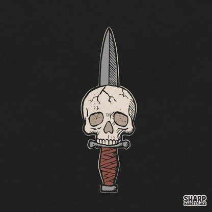 Traditional tattoo dagger piercing a skull retro PNG for Halloween shirt design and spooky sublimation