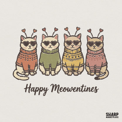 Happy Meowentines PNG, Cute Cat Valentine Clipart - 300 DPI Design for