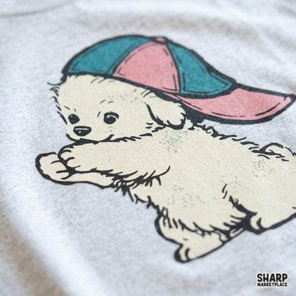 Cute Fluffy Puppy in Backward Cap Baseball PNG, Trendy PNG