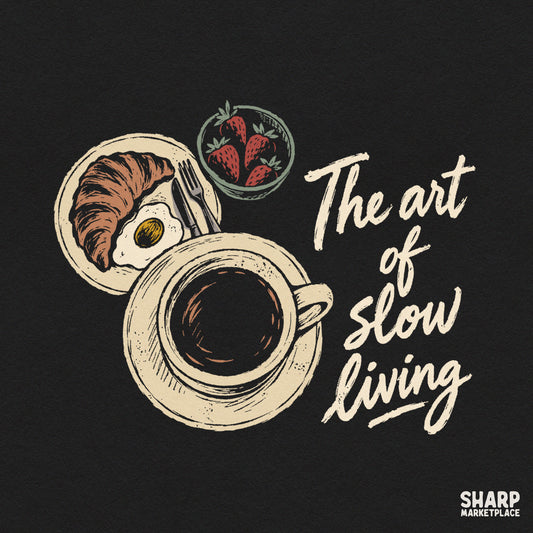 Aesthetic slow living cozy coffee cup and croissant breakfast PNG sublimation design for shirts and mugs
