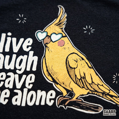 Sarcastic cockatiel bird wearing heart glasses digital PNG design for funny introvert t-shirts and shirts