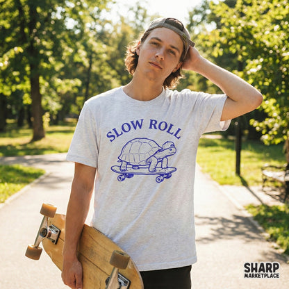 Slow Roll PNG, Turtle Skateboard Digital Design - 300 DPI Design for