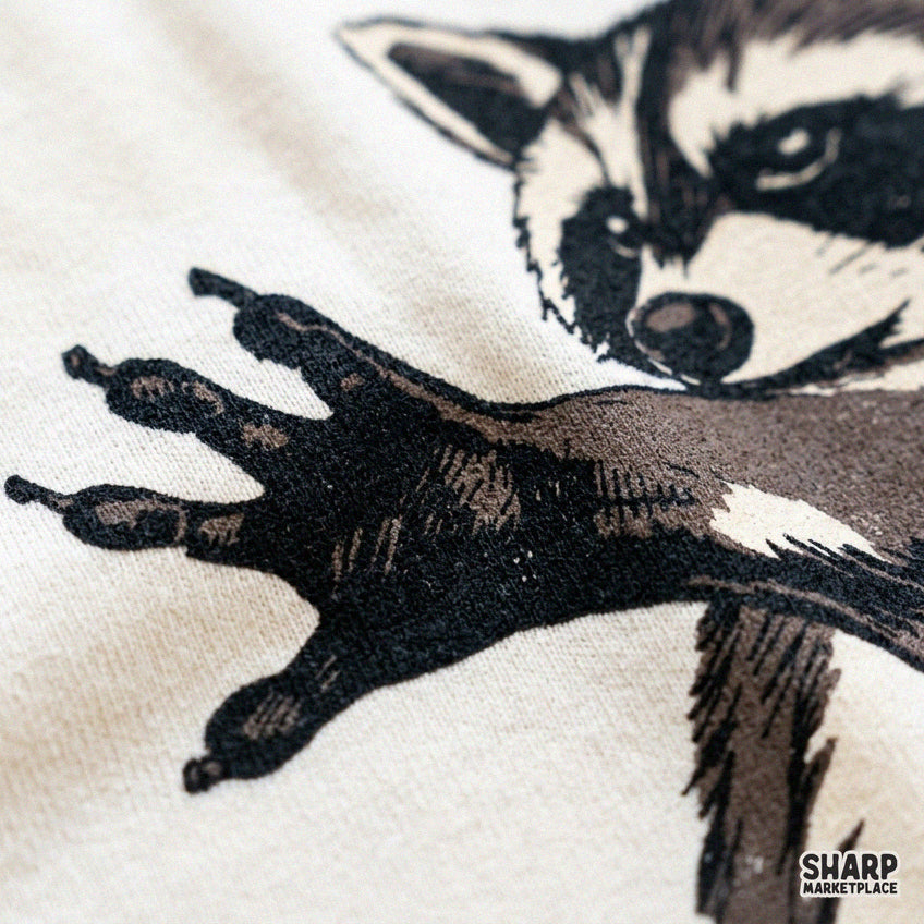 Funny vintage raccoon illustration saying talk to the hand, perfect trash panda graphic PNG for sarcastic t-shirts