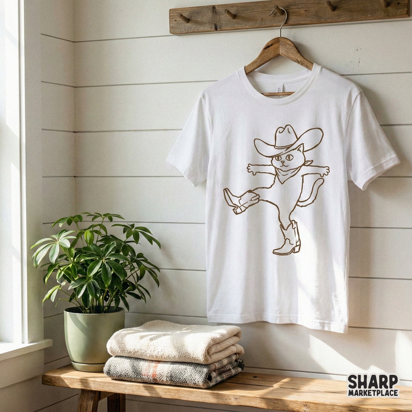 Funny dancing cat wearing a western hat and cowboy boots, perfect for sublimation, t-shirt printing, or creating custom western-themed stickers.