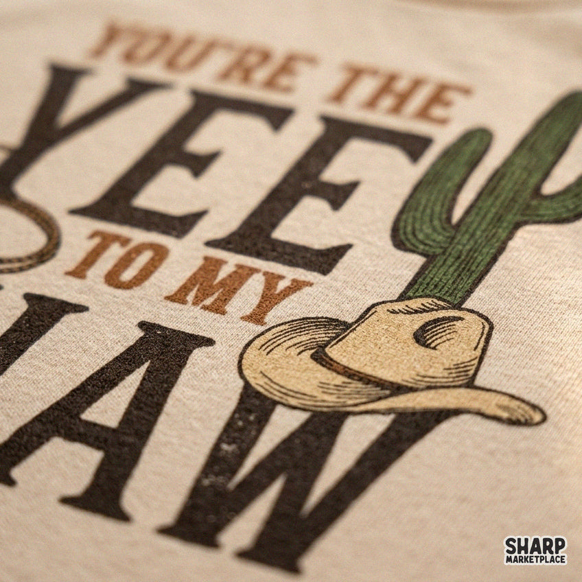 Funny retro western love PNG design with cowboy hat and cactus for country couple t-shirts