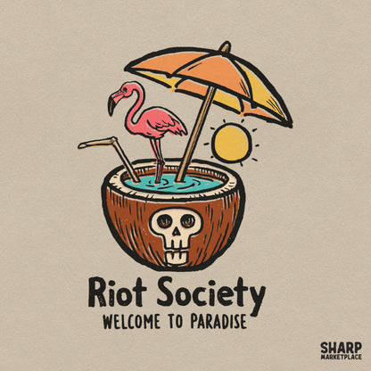 Trendy flamingo and retro coconut skull drink summer PNG graphic for tropical beach vacation shirt designs