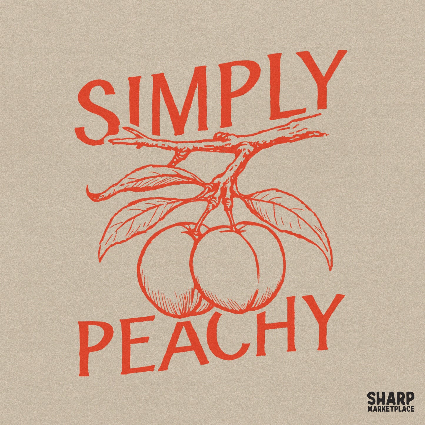 Simply Peachy botanical fruit PNG design for trendy cottagecore aesthetic summer t-shirts and sweet southern apparel