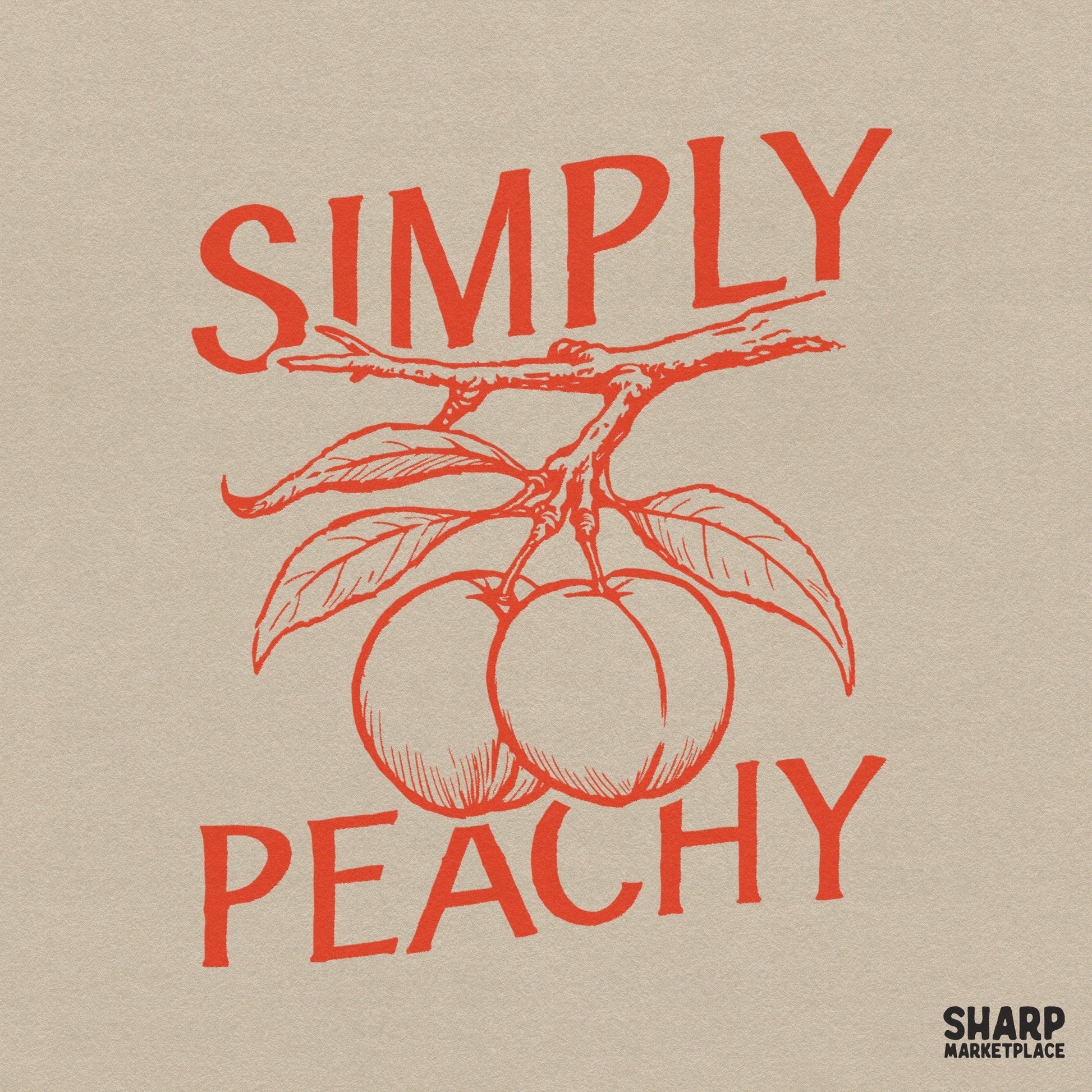Simply Peachy botanical fruit PNG design for trendy cottagecore aesthetic summer t-shirts and sweet southern apparel