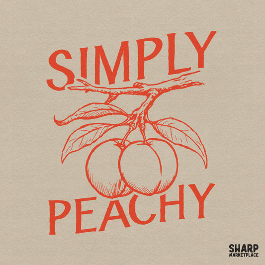 Simply Peachy botanical fruit PNG design for trendy cottagecore aesthetic summer t-shirts and sweet southern apparel