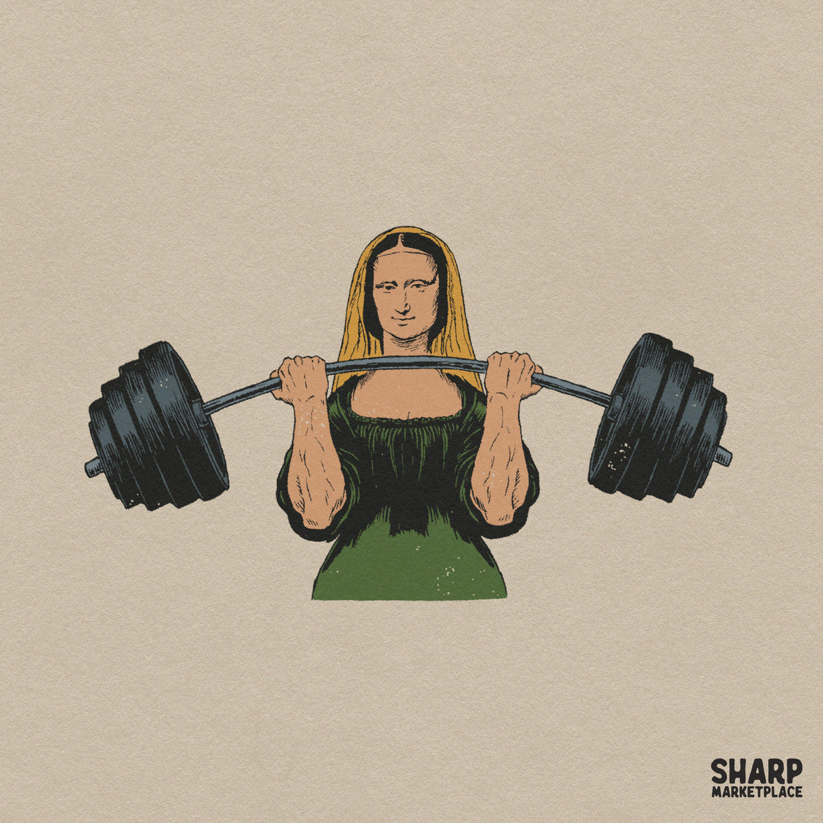 Mona Lisa Weightlifting Barbell Art, Funny Gym Parody