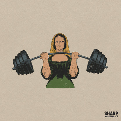 Mona Lisa Weightlifting Barbell Art, Funny Gym Parody
