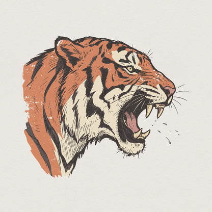Roaring Tiger PNG, Wild Animal Art - 300 DPI Design for T-Shirt
