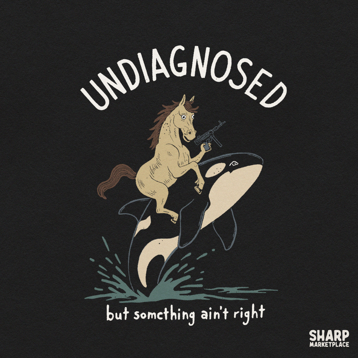 Funny horse riding orca holding a gun sarcastic weirdcore meme digital PNG design for t-shirt printing