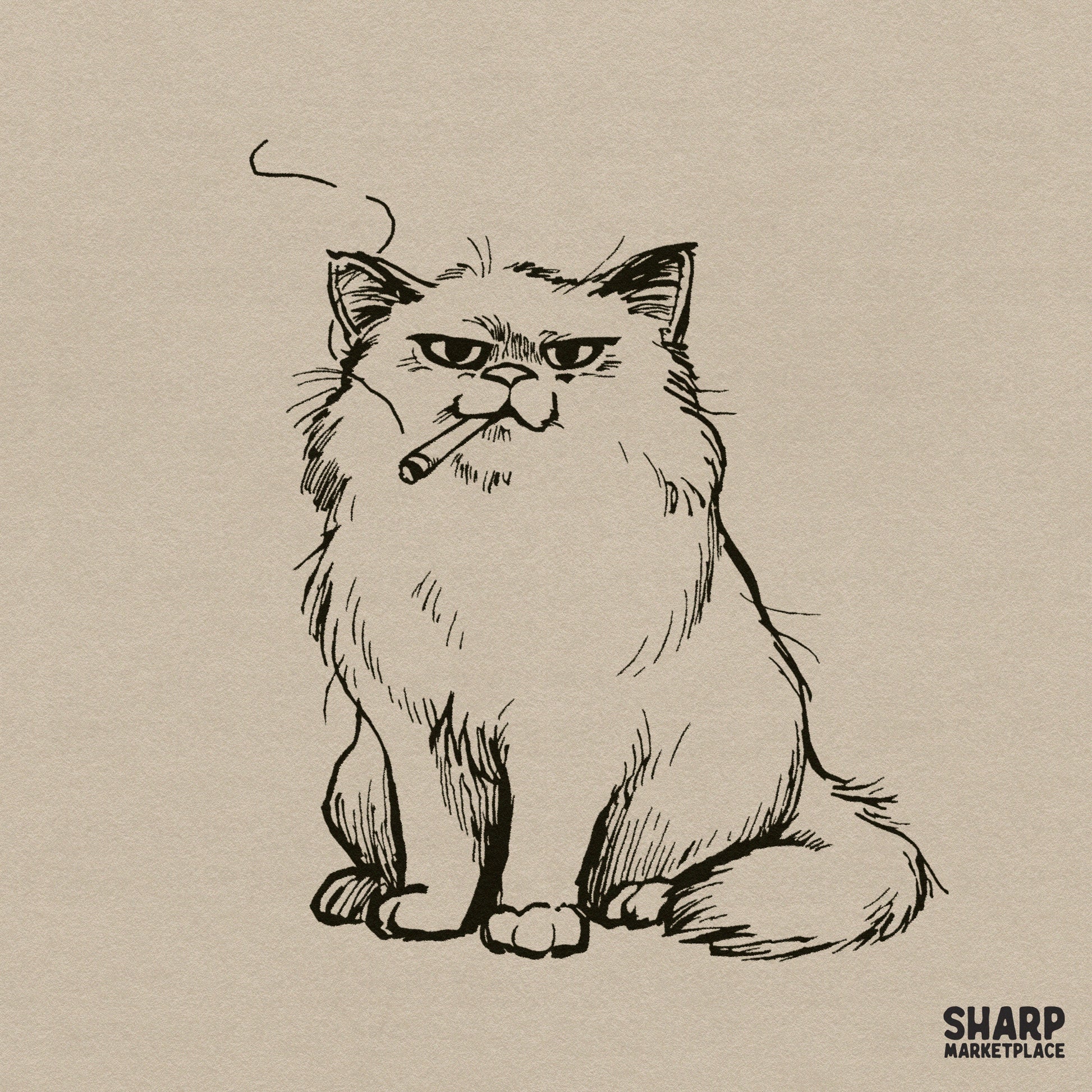Funny fluffy boss cat smoking a cigarette retro vintage graphic design for sarcastic animal meme shirts