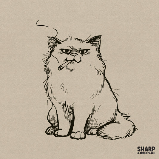 Funny fluffy boss cat smoking a cigarette retro vintage graphic design for sarcastic animal meme shirts