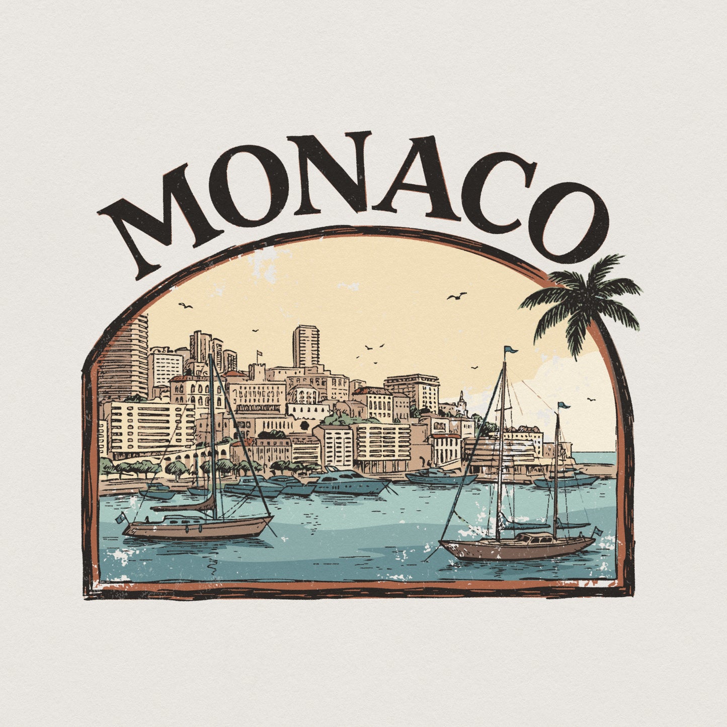 Monaco PNG Vintage Travel Shirt, Retro Monaco Skyline T-Shirt - 300 DPI