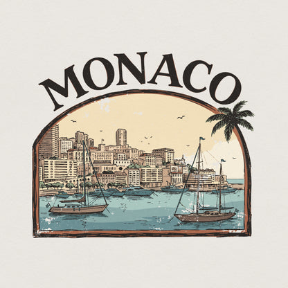 Monaco PNG Vintage Travel Shirt, Retro Monaco Skyline T-Shirt - 300 DPI