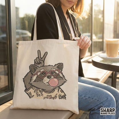 Funny Raccoon PNG Design, Peace Sign Animal Graphic - 300 DPI Design for