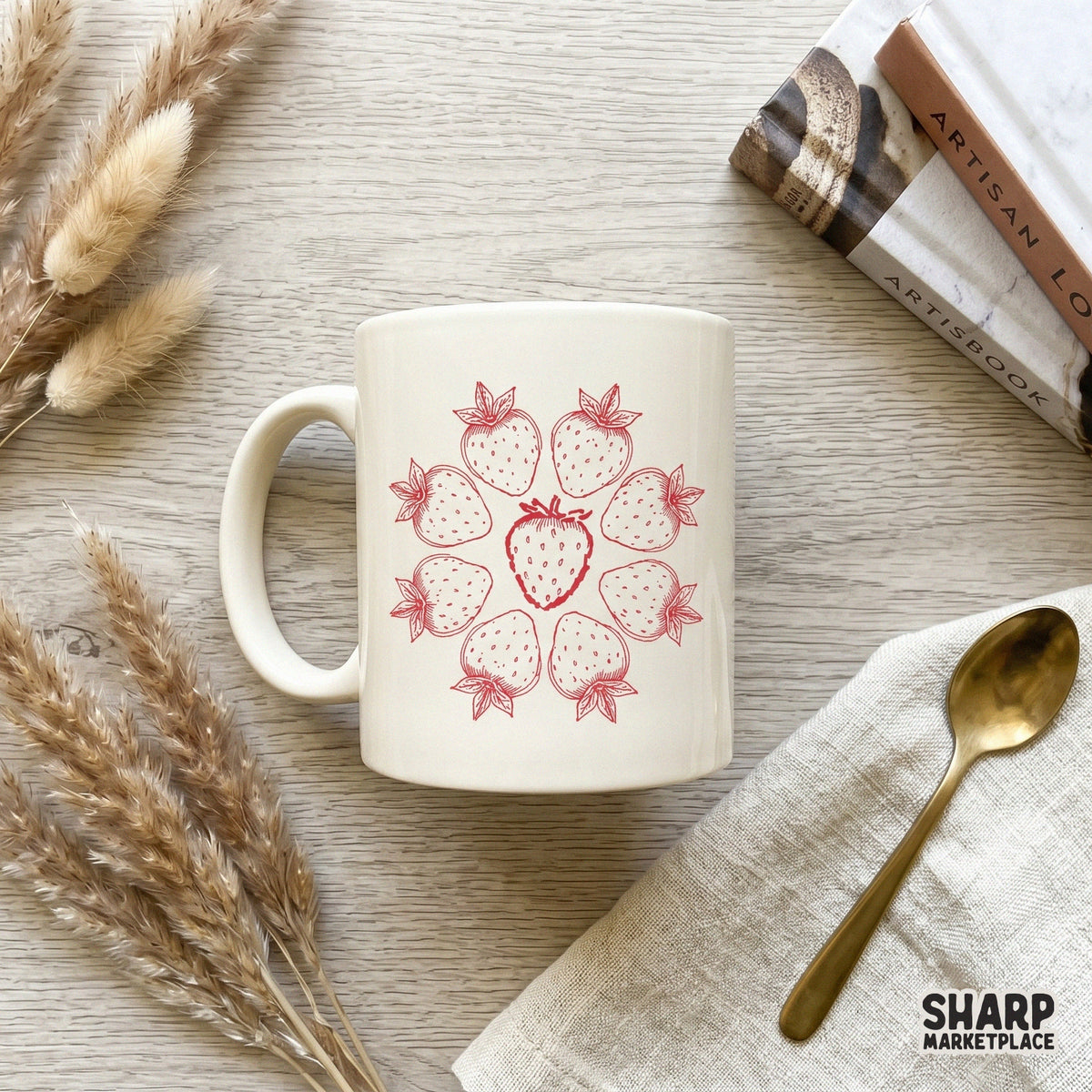 Hand-drawn strawberry ring digital graphic with a retro red outline, ideal for custom t-shirt designs, garden-themed stickers, and wall art prints.