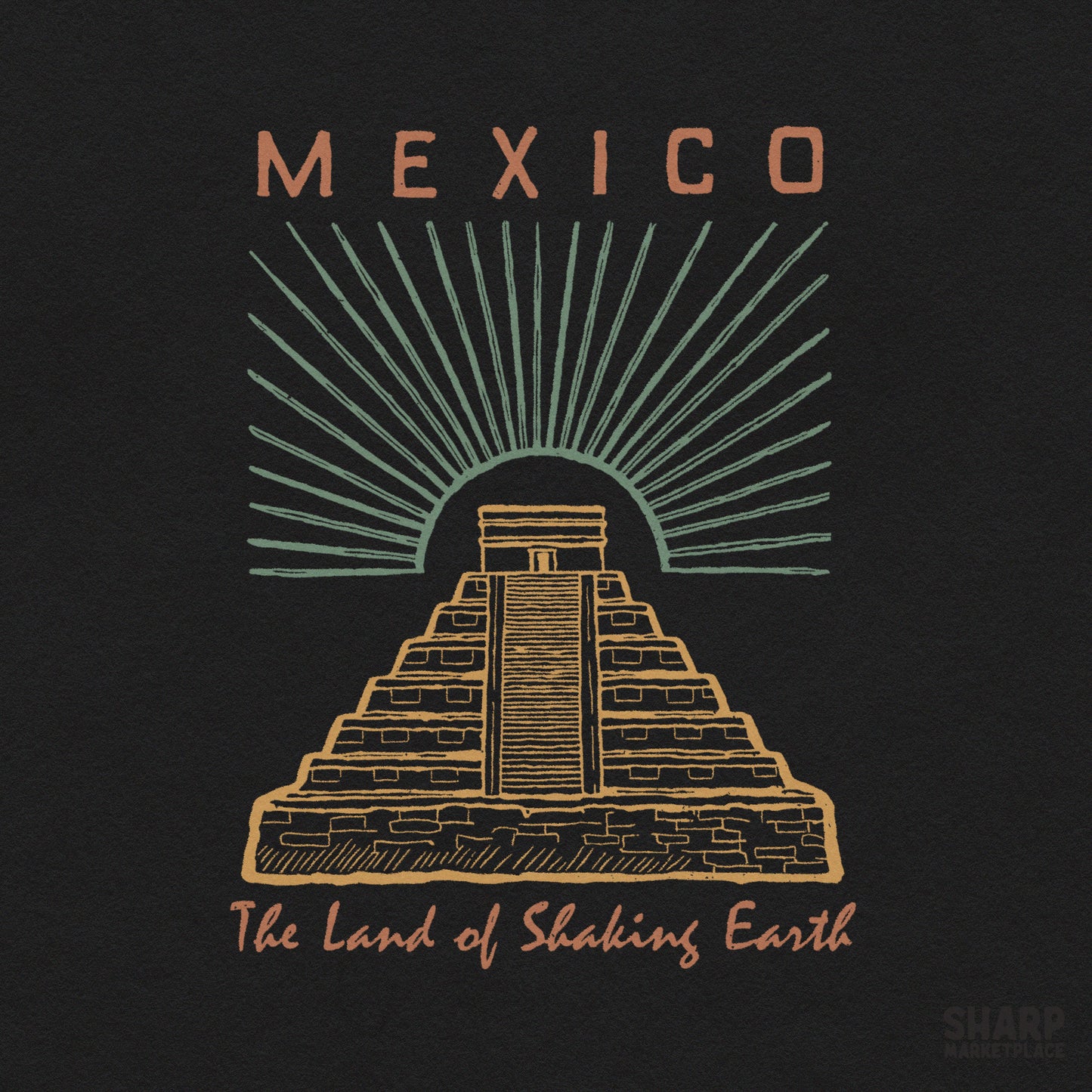 Vintage Mexico Aztec Mayan pyramid ruins sublimation graphic for summer beach shirts and t-shirt design print-on-demand PNG