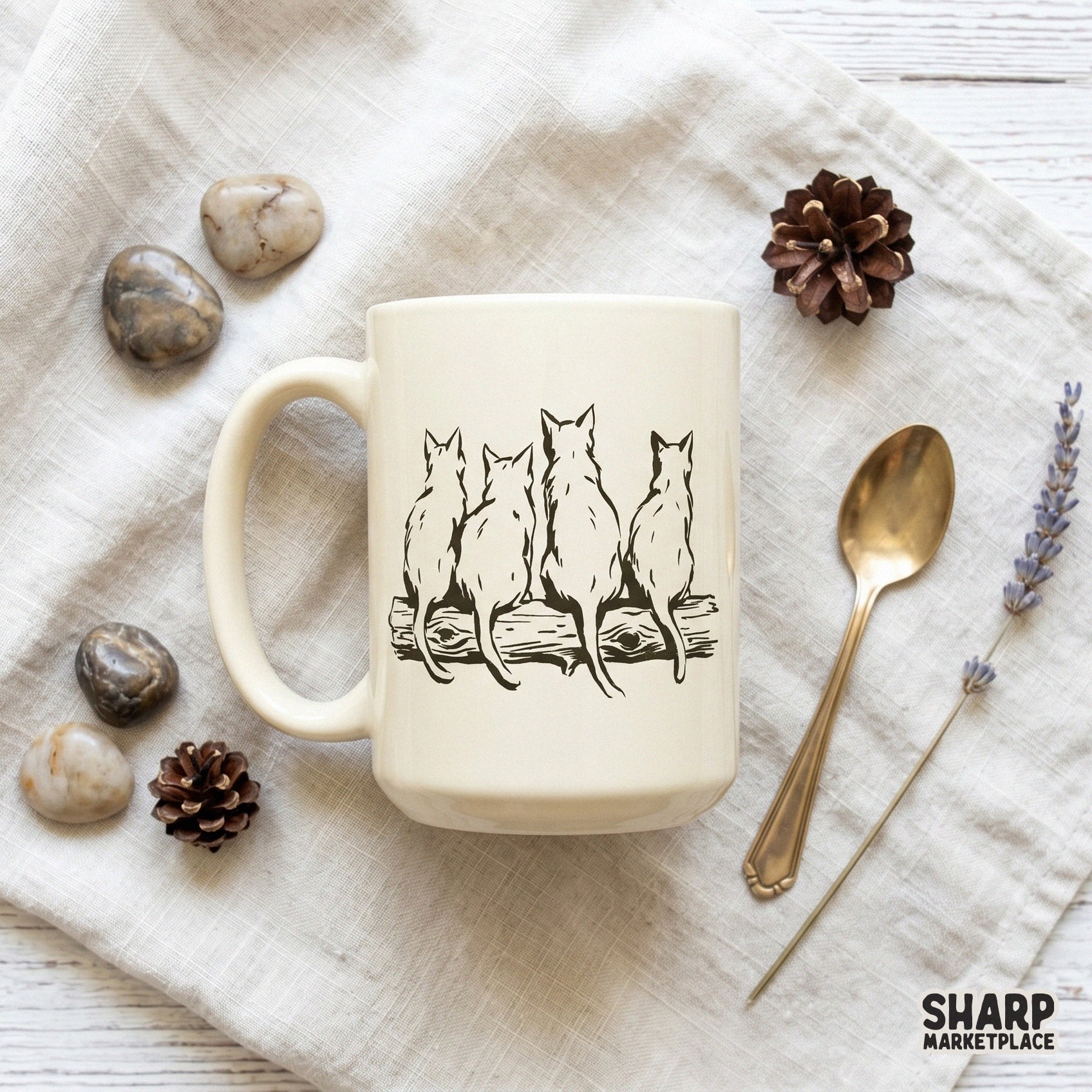 Hand drawn vintage four cats sitting on a log retro shirt png design for animal lovers
