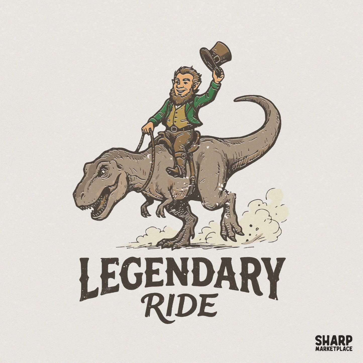 Legendary Ride PNG, Funny Leprechaun Dinosaur Shirt Design - 300 DPI