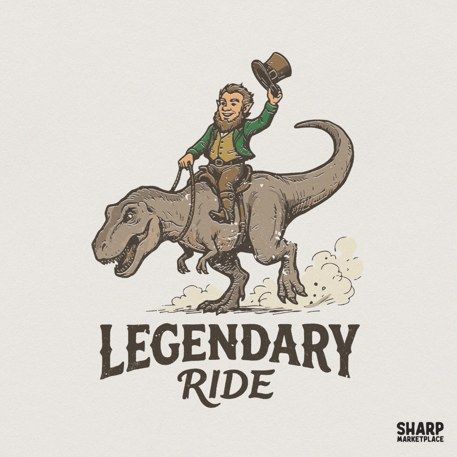 Legendary Ride PNG, Funny Leprechaun Dinosaur Shirt Design - 300 DPI